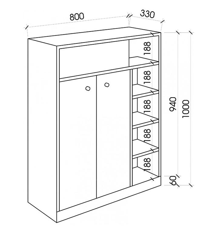 bản vẽ kích thước tủ giày 1