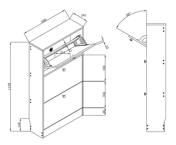 bản vẽ kích thước tủ giày 4